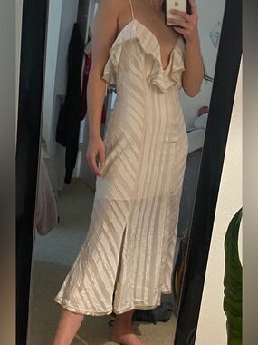 Finders Keepers Ruffle-Trim Maxi Dress - Lightweight Striped w/ Slip - BNWT